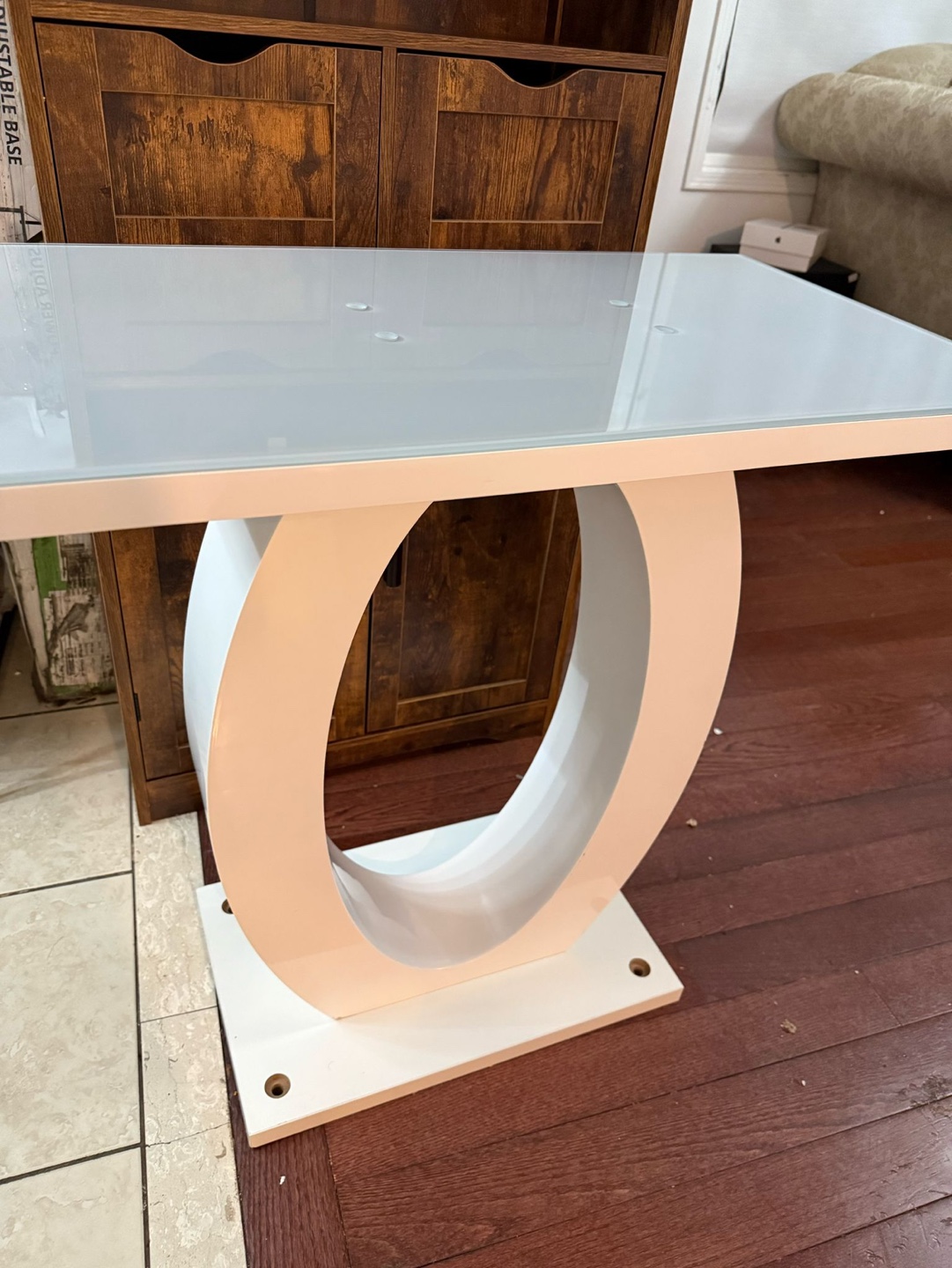 Modern White Console Table with Glass Top