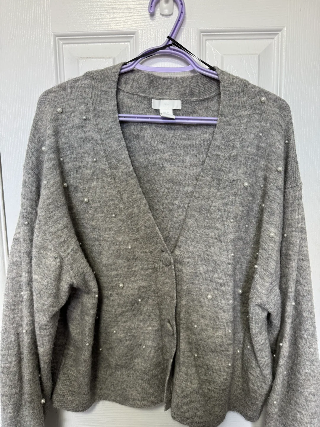 Grey Pearl-Embellished Cardigan thumbnail
