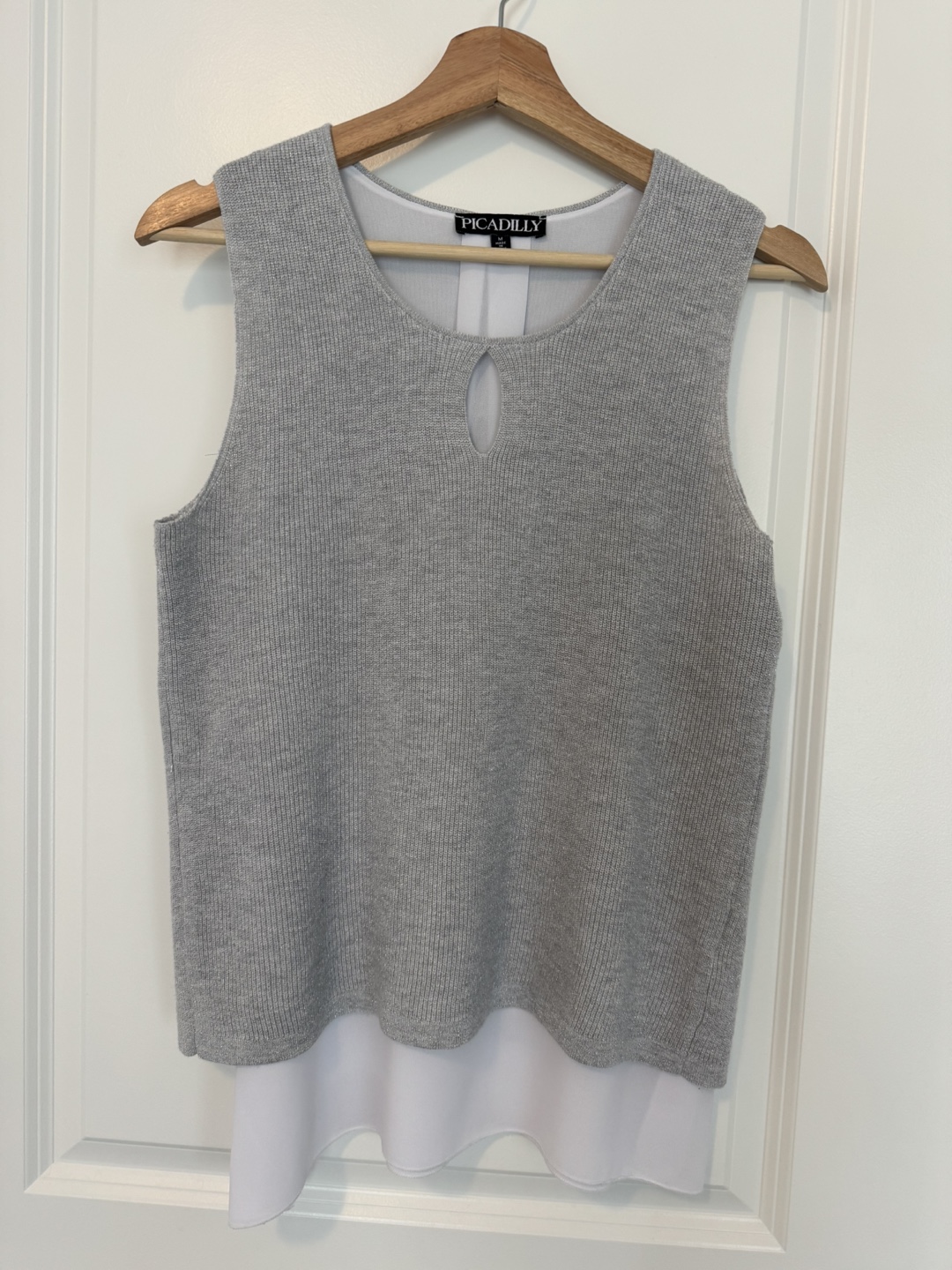 Piccadilly Grey Knit Sleeveless Top with Keyhole Detail