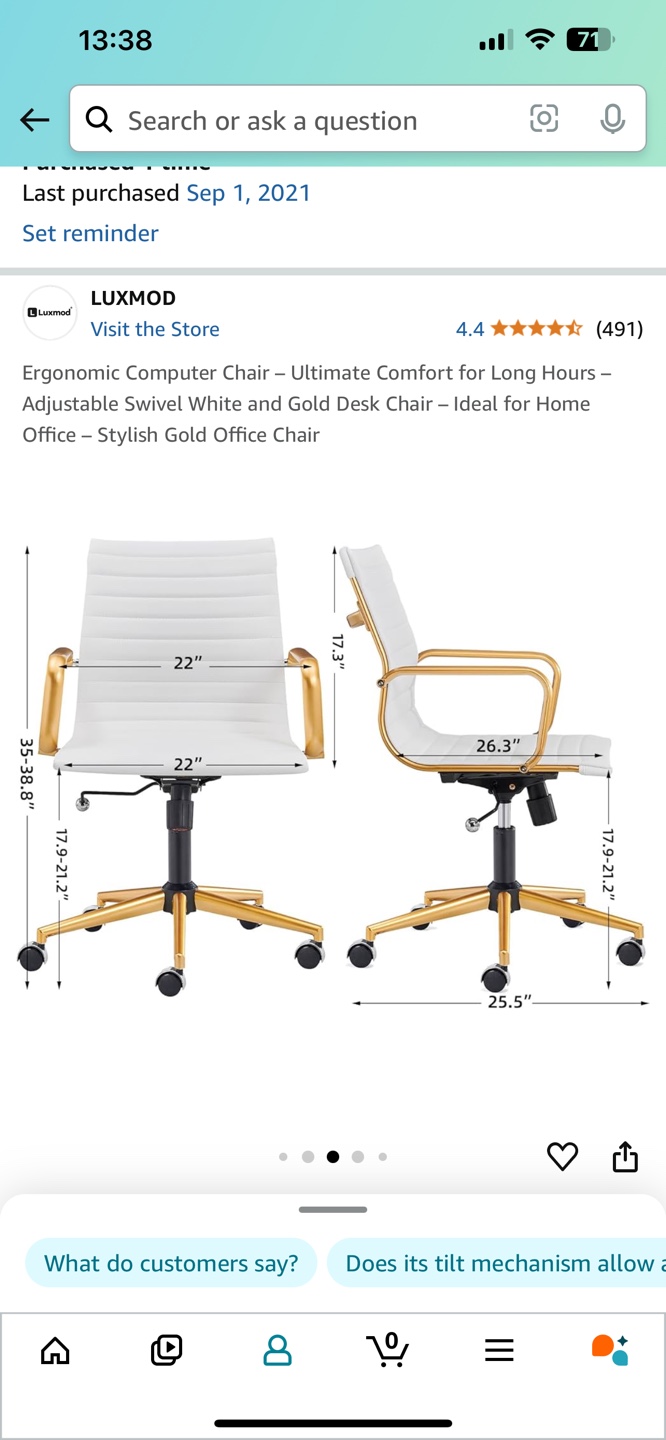 LUXMOD Ergonomic Swivel Office Chair - White and Gold - photo 3