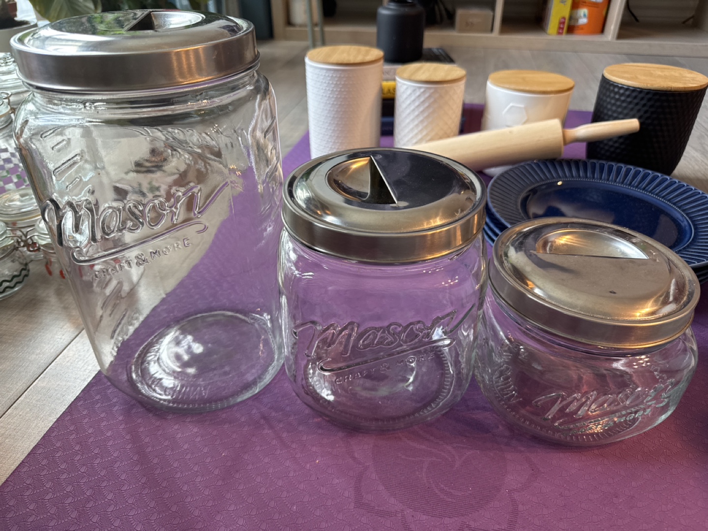 Set of 3 Mason Craft & More Glass Jars with Metal Lids