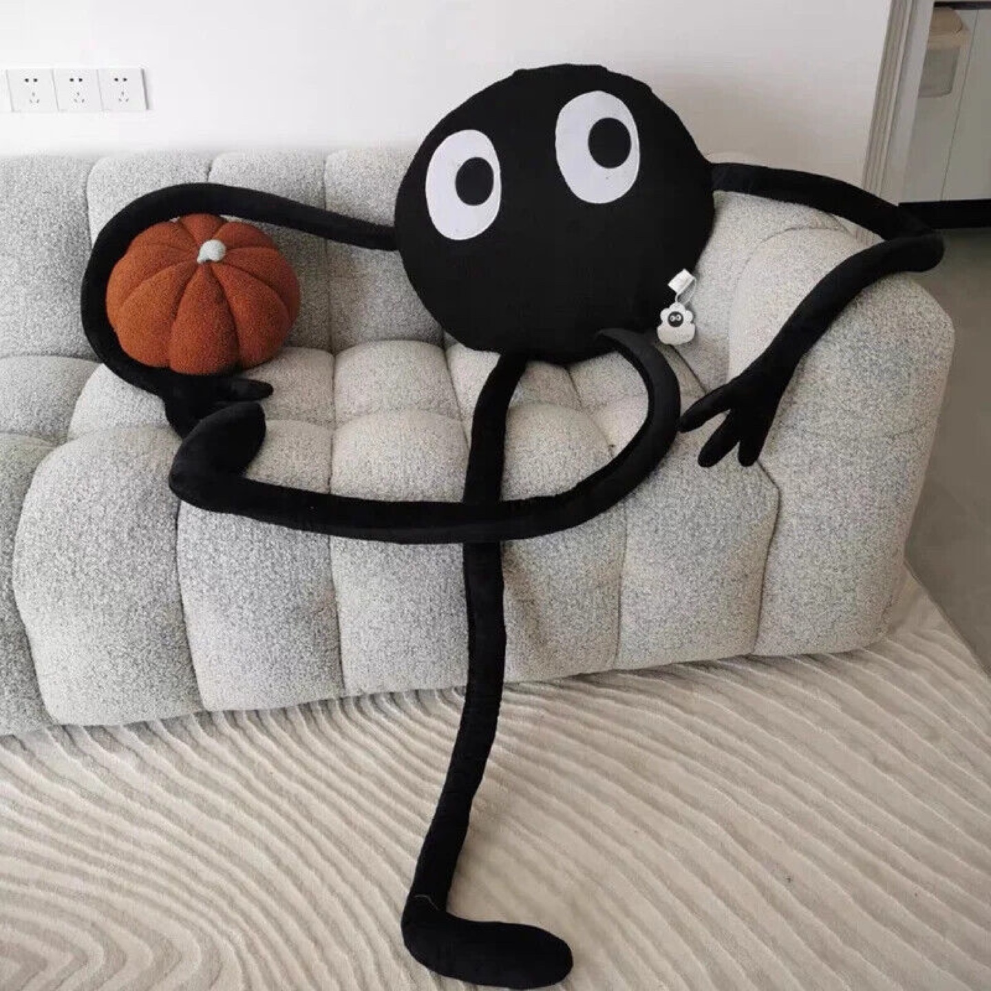 Giant Black Plush Pillow with Long Arms and Legs