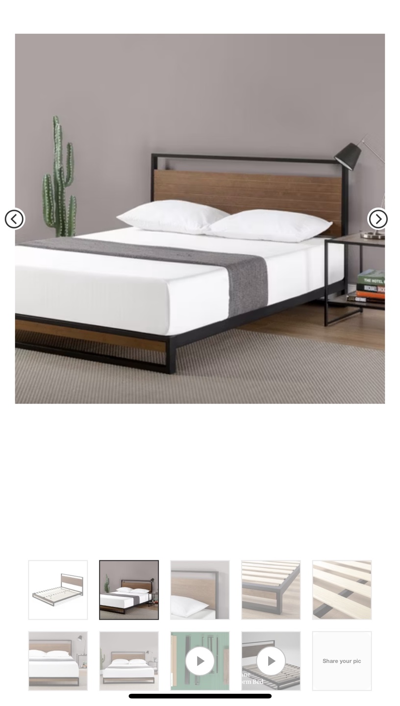 Queen Size Metal Platform Bed Frame with Wooden Headboard