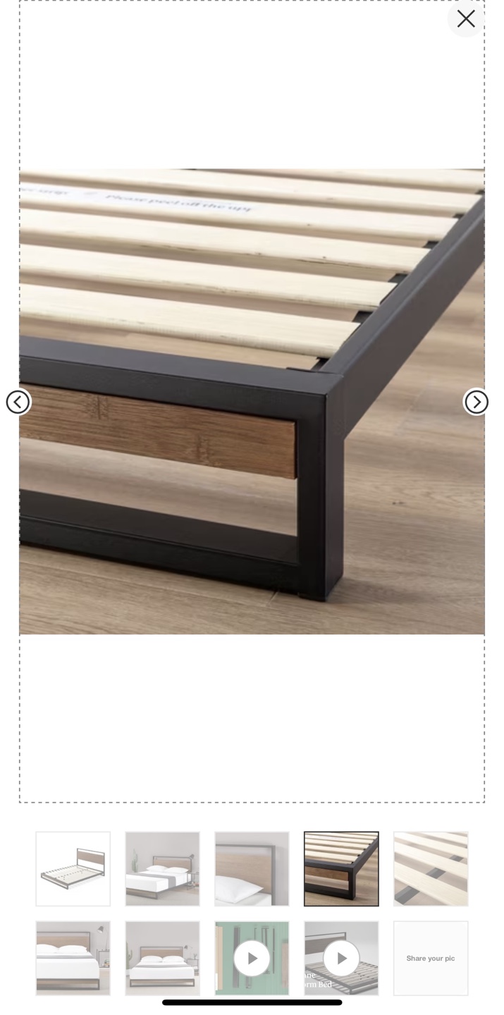 Queen Size Metal Platform Bed Frame with Wooden Headboard - photo 5