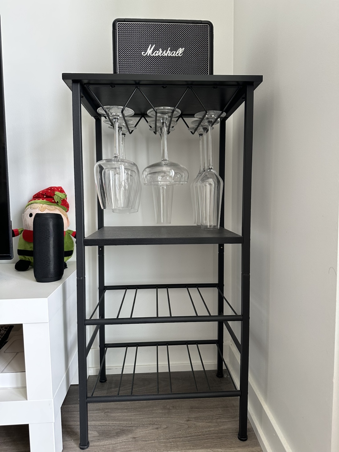 Black Metal Wine Rack with Stemware Storage