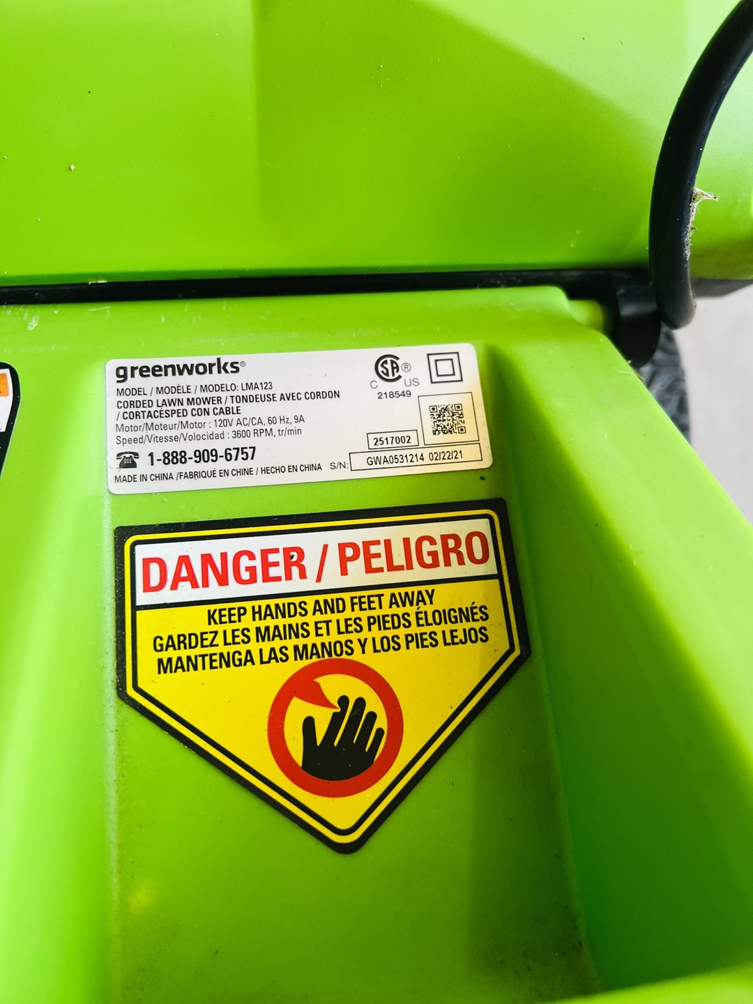 Greenworks Corded Lawn Mower - Excellent Condition - photo 3