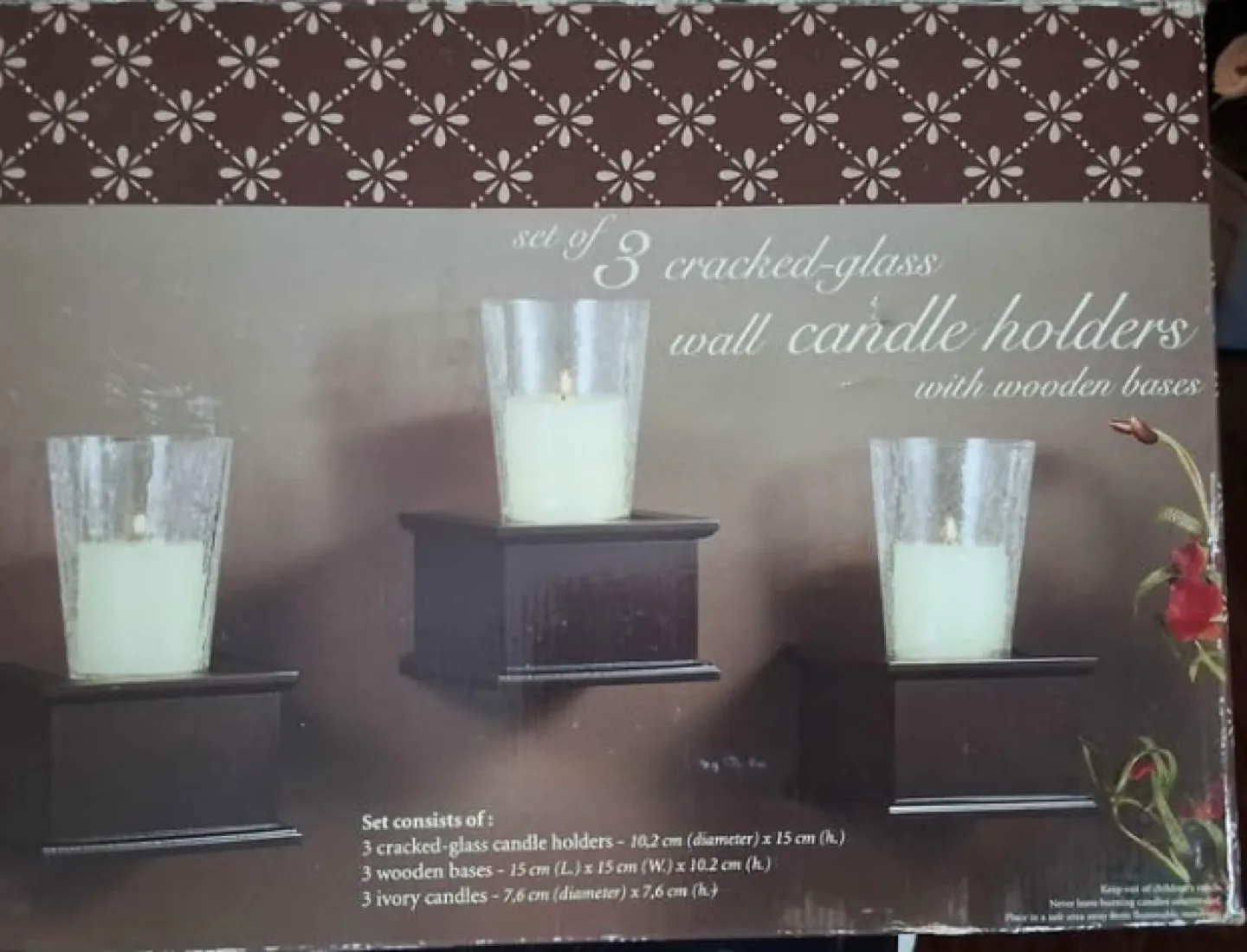 Set of 3 Cracked-Glass Wall Candle Holders with Wooden Bases image indicator(2)