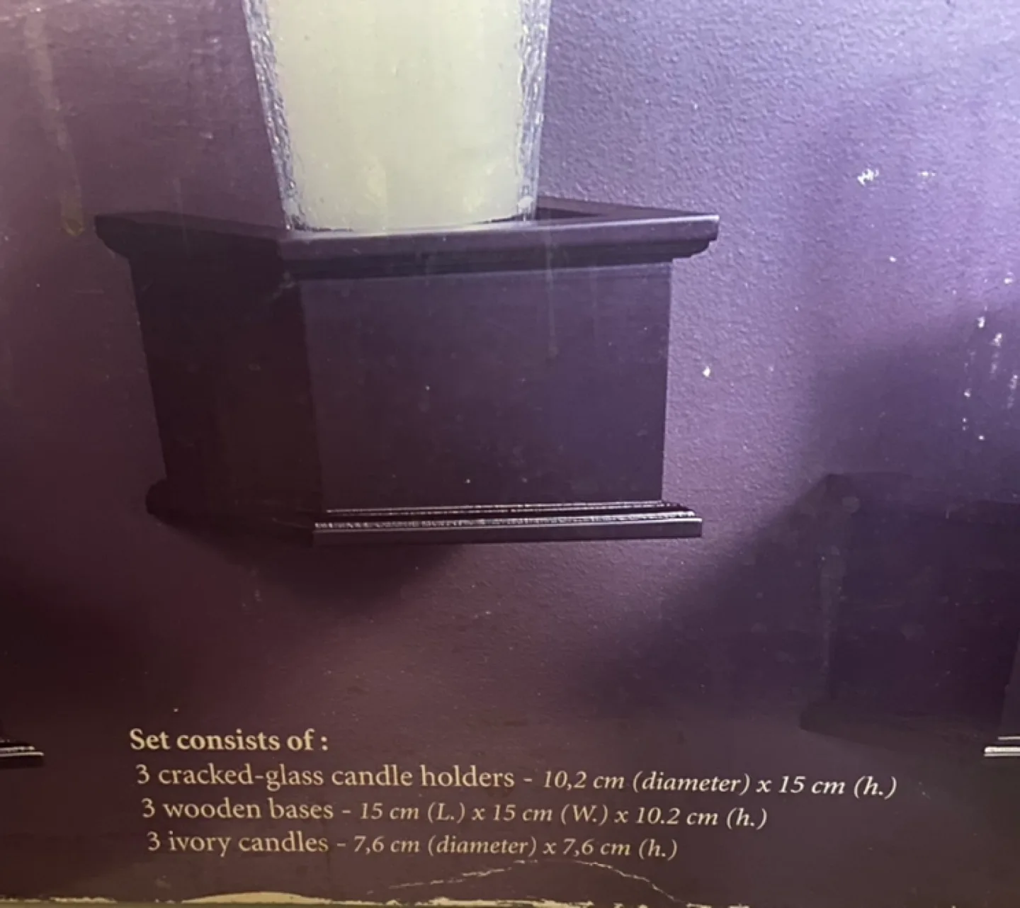 Set of 3 Cracked-Glass Wall Candle Holders with Wooden Bases image indicator(3)