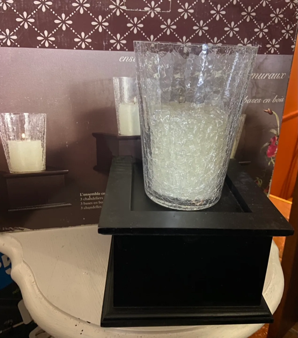 Set of 3 Cracked-Glass Wall Candle Holders with Wooden Bases image indicator(6)