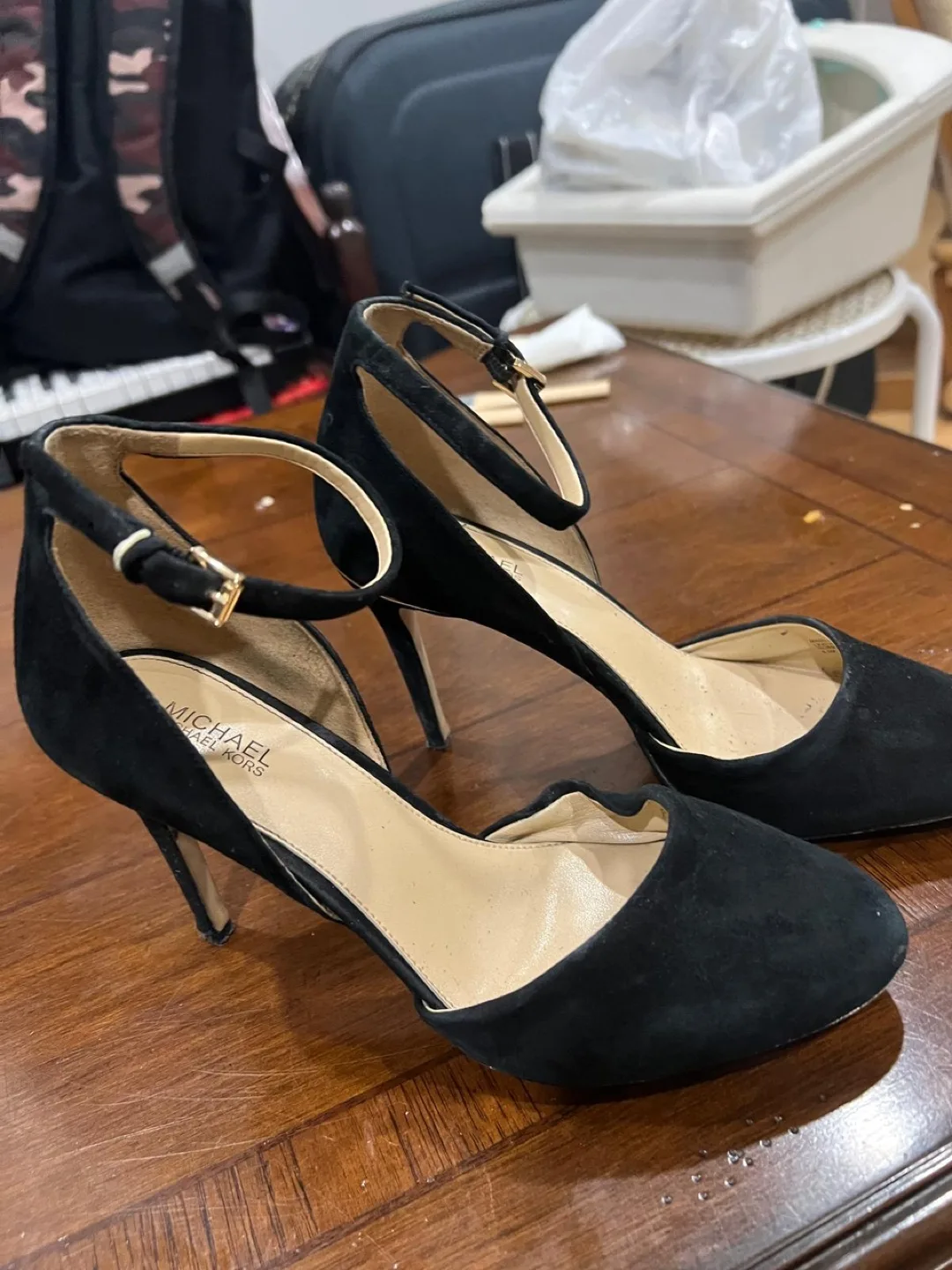 Michael Kors Black Suede Ankle Strap Heels image indicator(2)