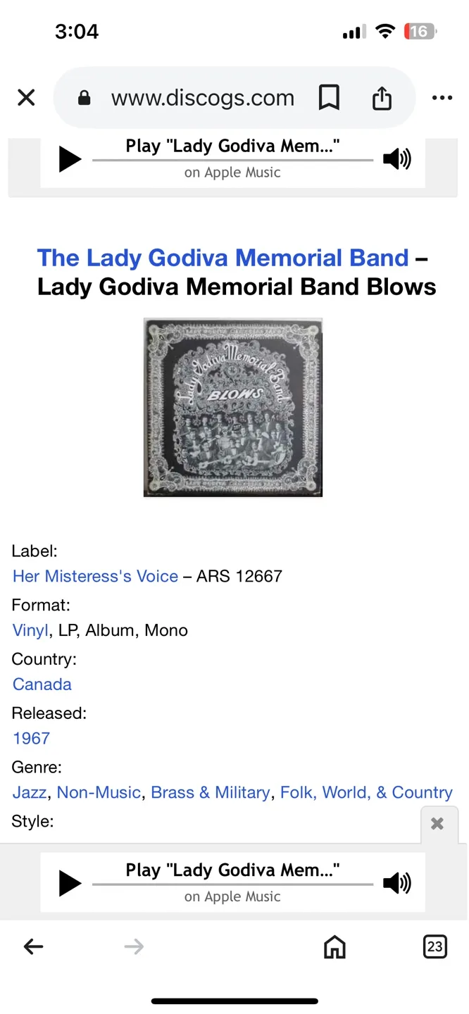 1967 record album art The Lady Godiva Memorial Band Blows SKULE image indicator(6)