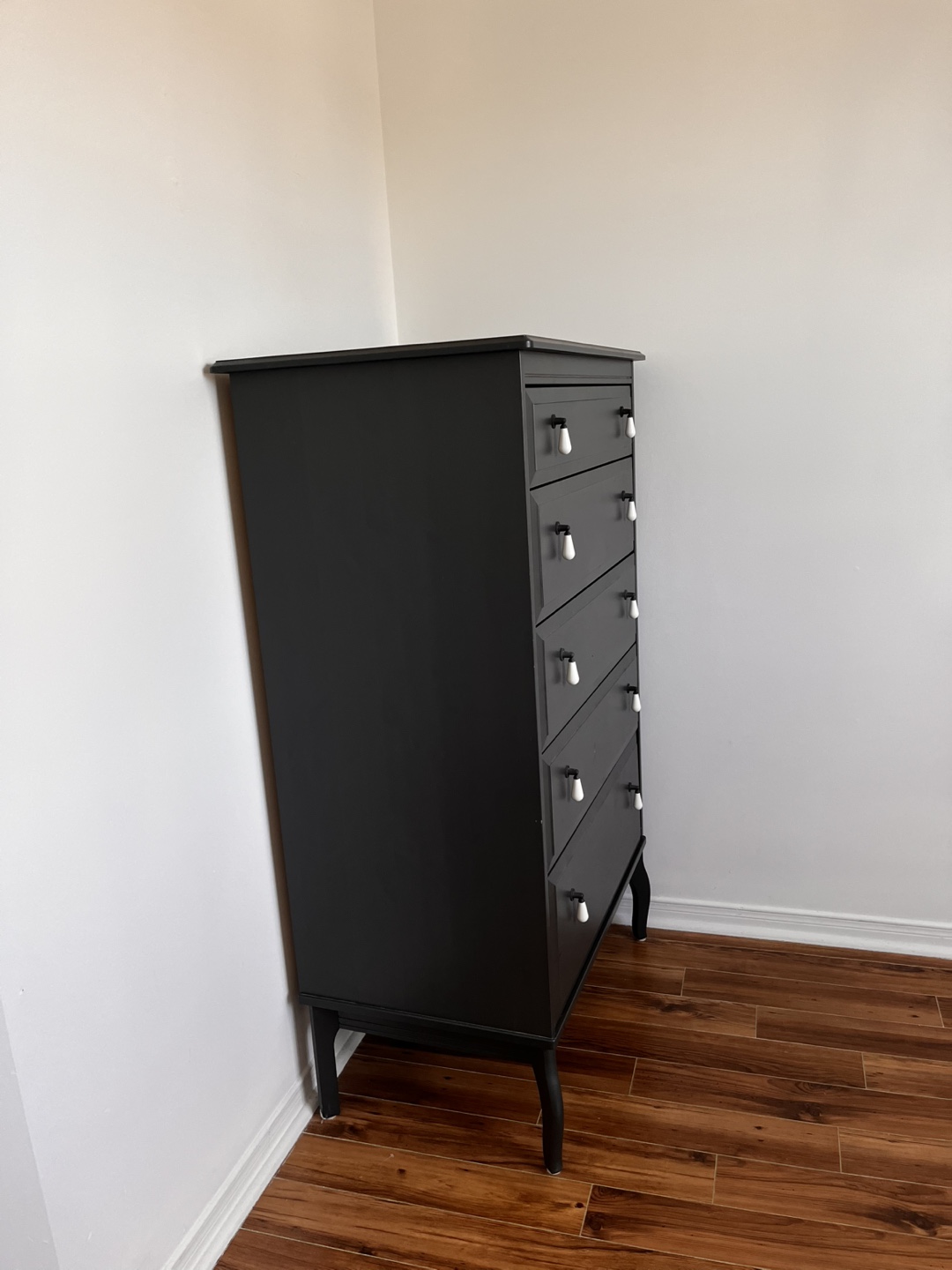 Black five-drawer dresser
