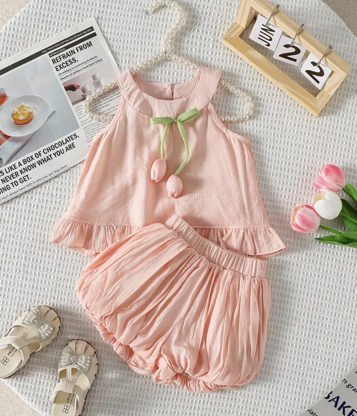 Adorable Peach Baby Girl Summer Outfit