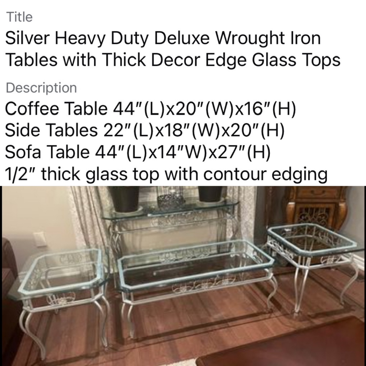 Luxury Coffee Table set with Thick Decor Edge Glass Tops