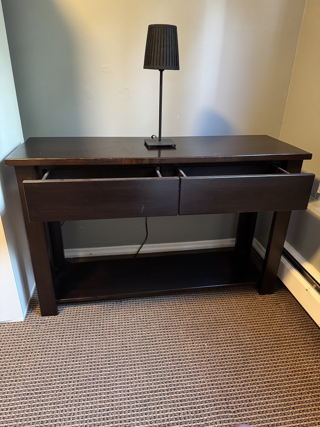 Dark Brown Console Table with Two Drawers