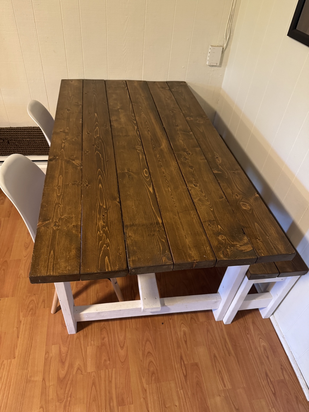 Farmhouse Dining Table Set with Bench and Two Chairs