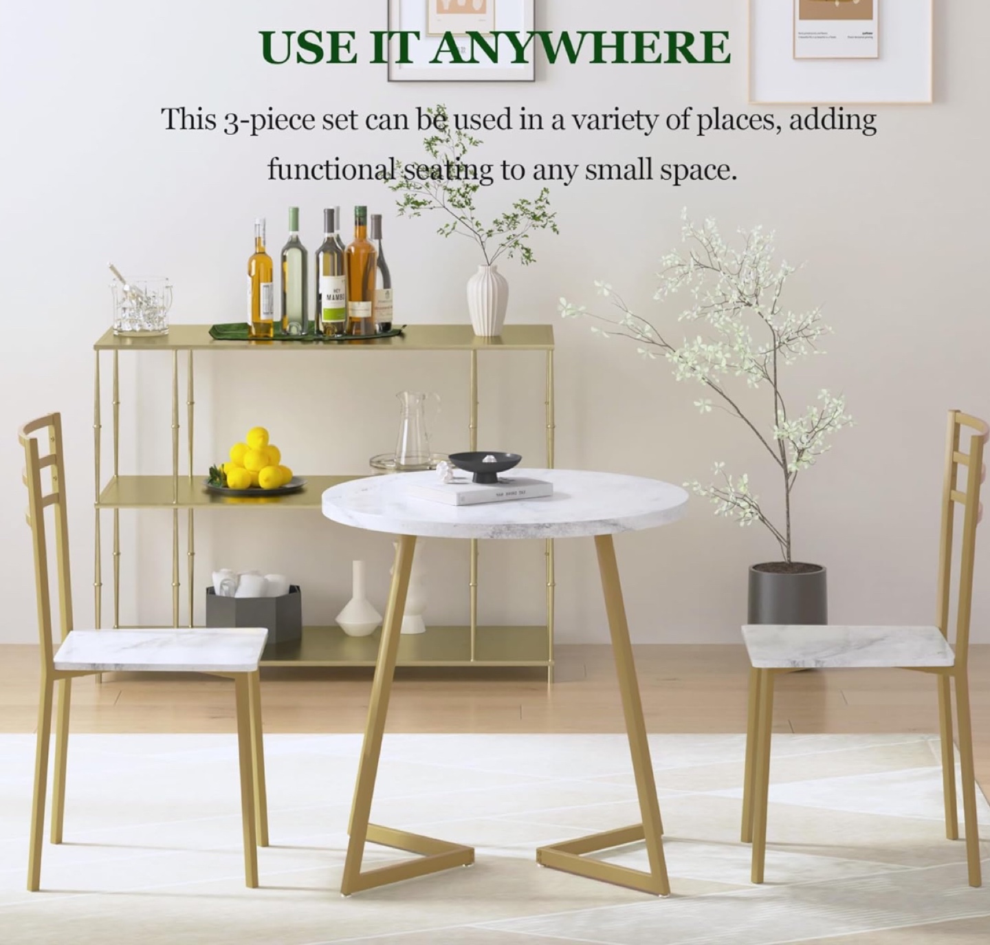 3-Piece Dining Set: Round Marble Table & Two Chairs - photo 2