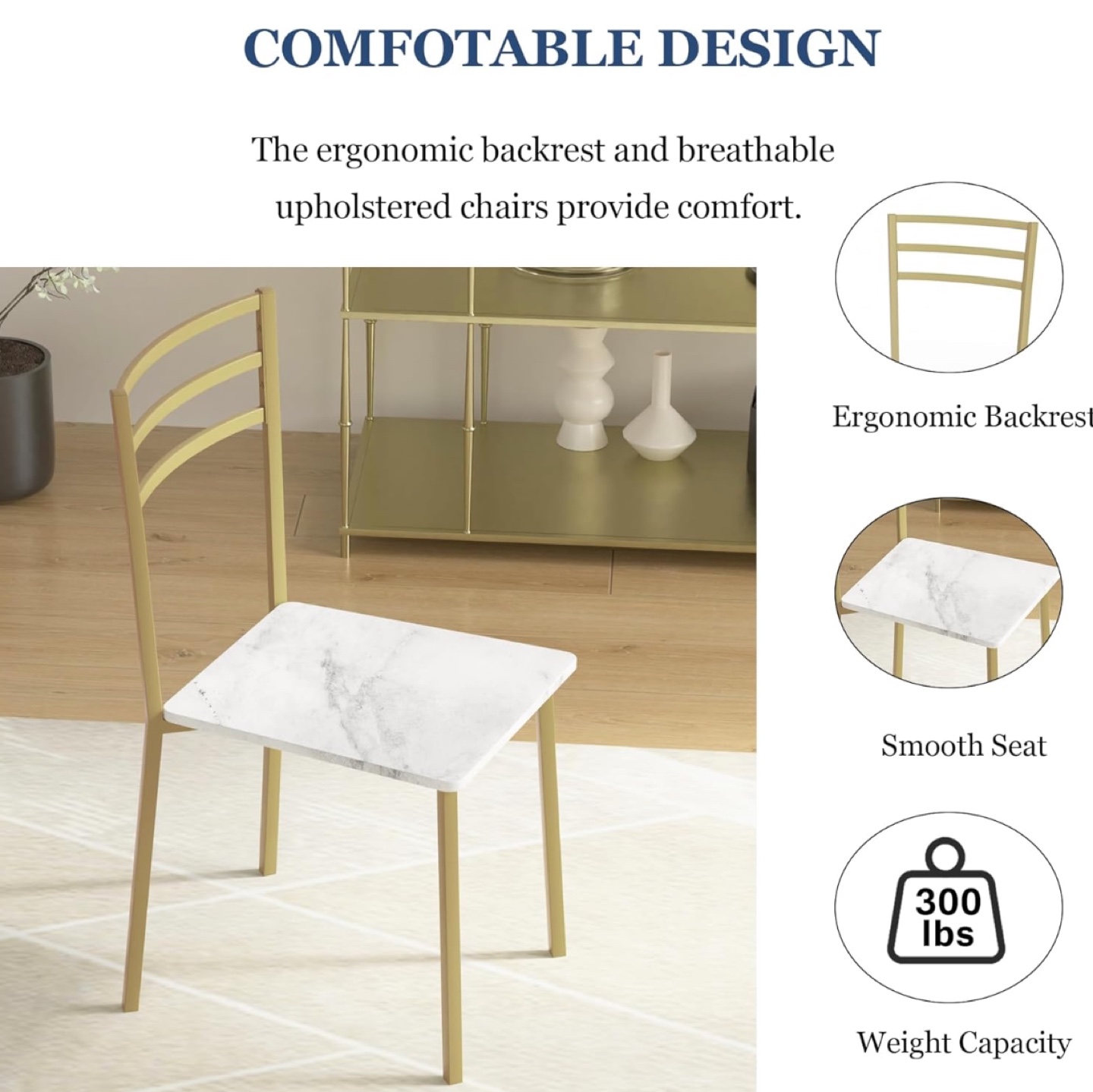 3-Piece Dining Set: Round Marble Table & Two Chairs - photo 5