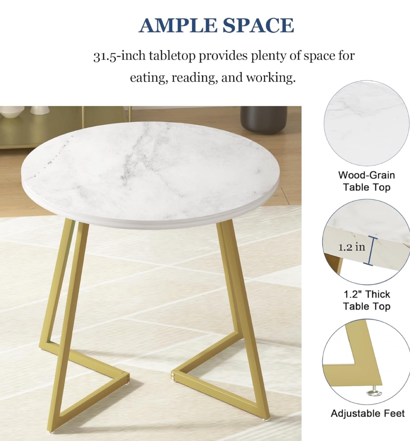 3-Piece Dining Set: Round Marble Table & Two Chairs - photo 4