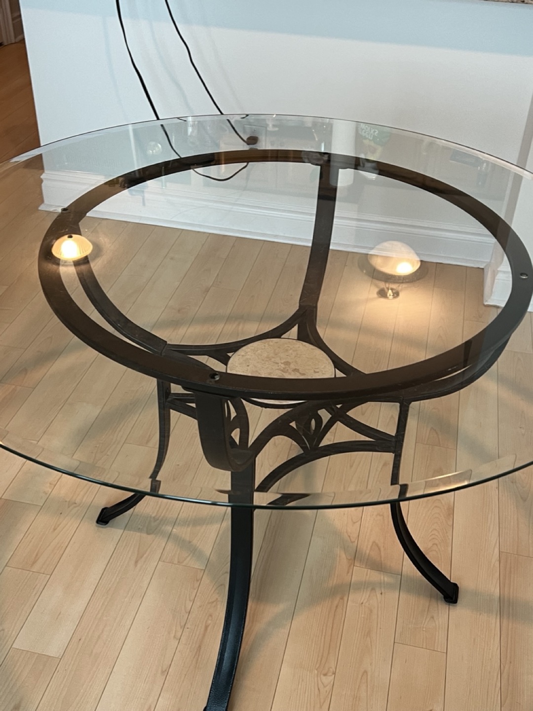 Glass-top Dining Table with Metal Base
