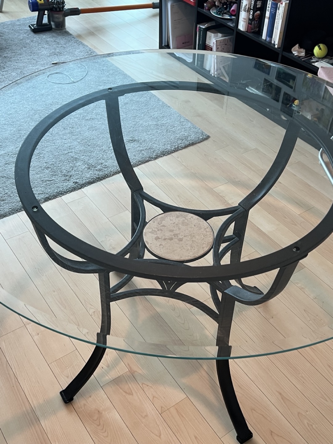 Glass-top Dining Table with Metal Base - photo 2