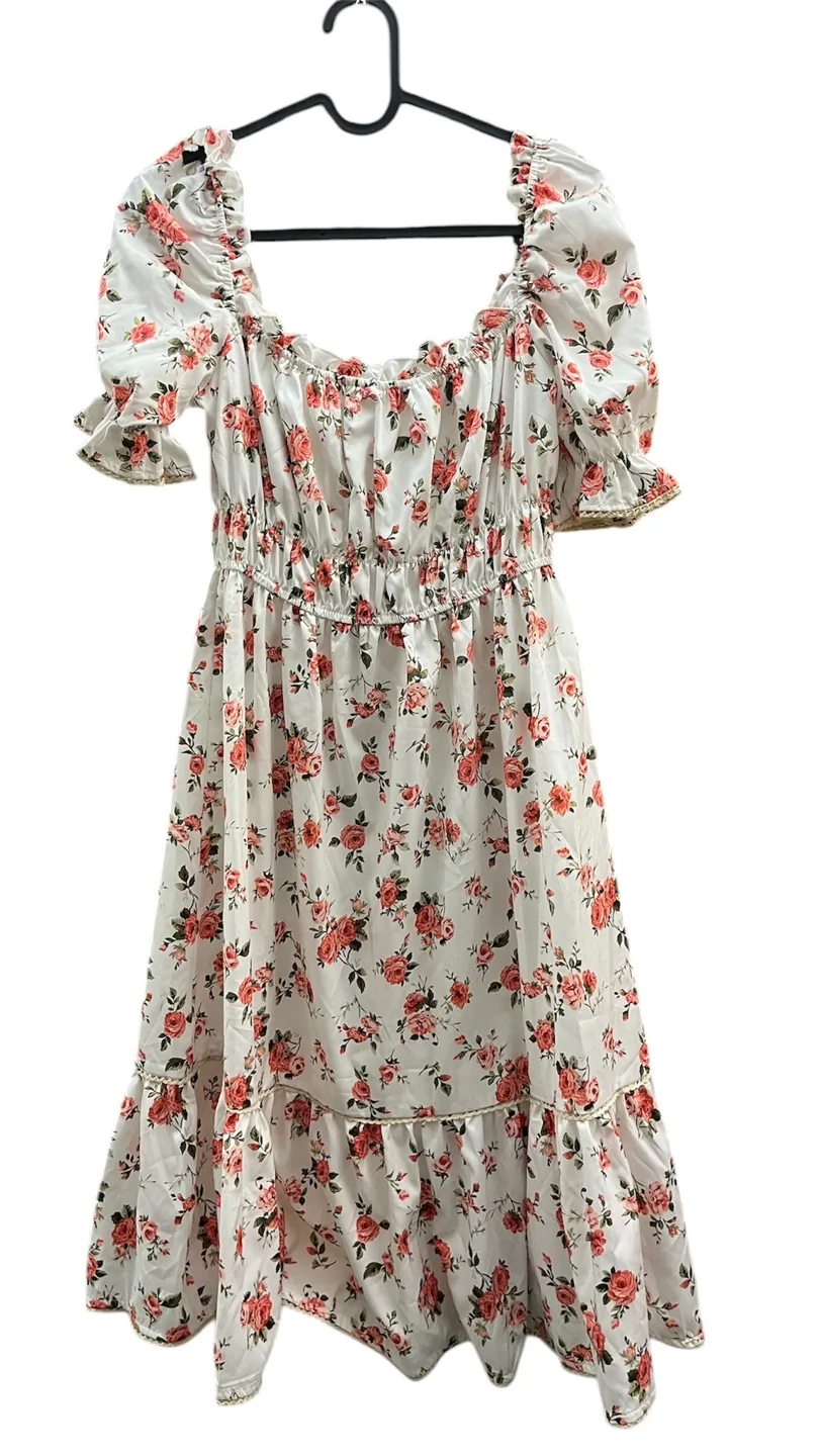 Floral Print Puff Sleeve Midi Dress thumbnail