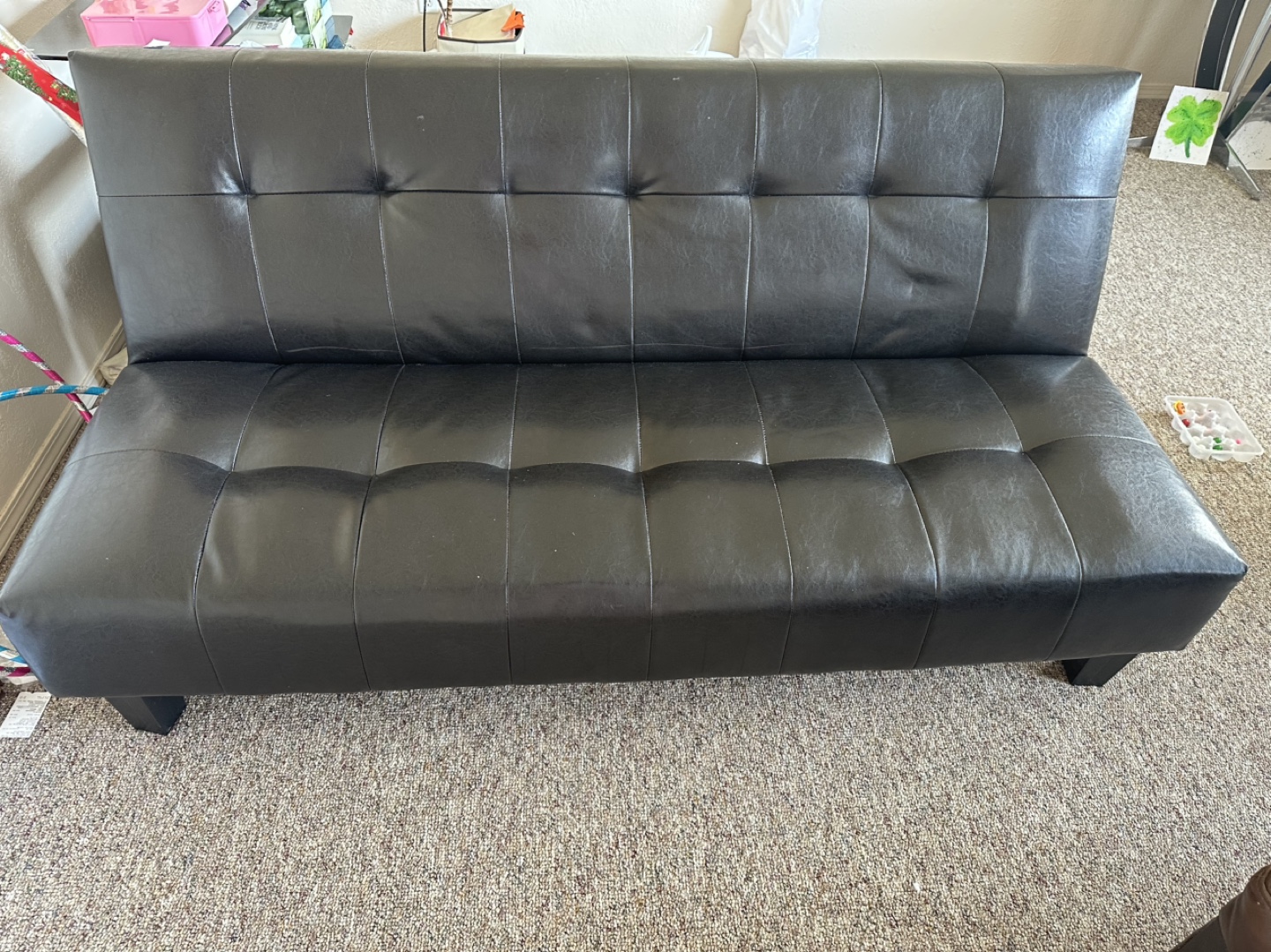 Black Faux Leather Futon Sofa Bed