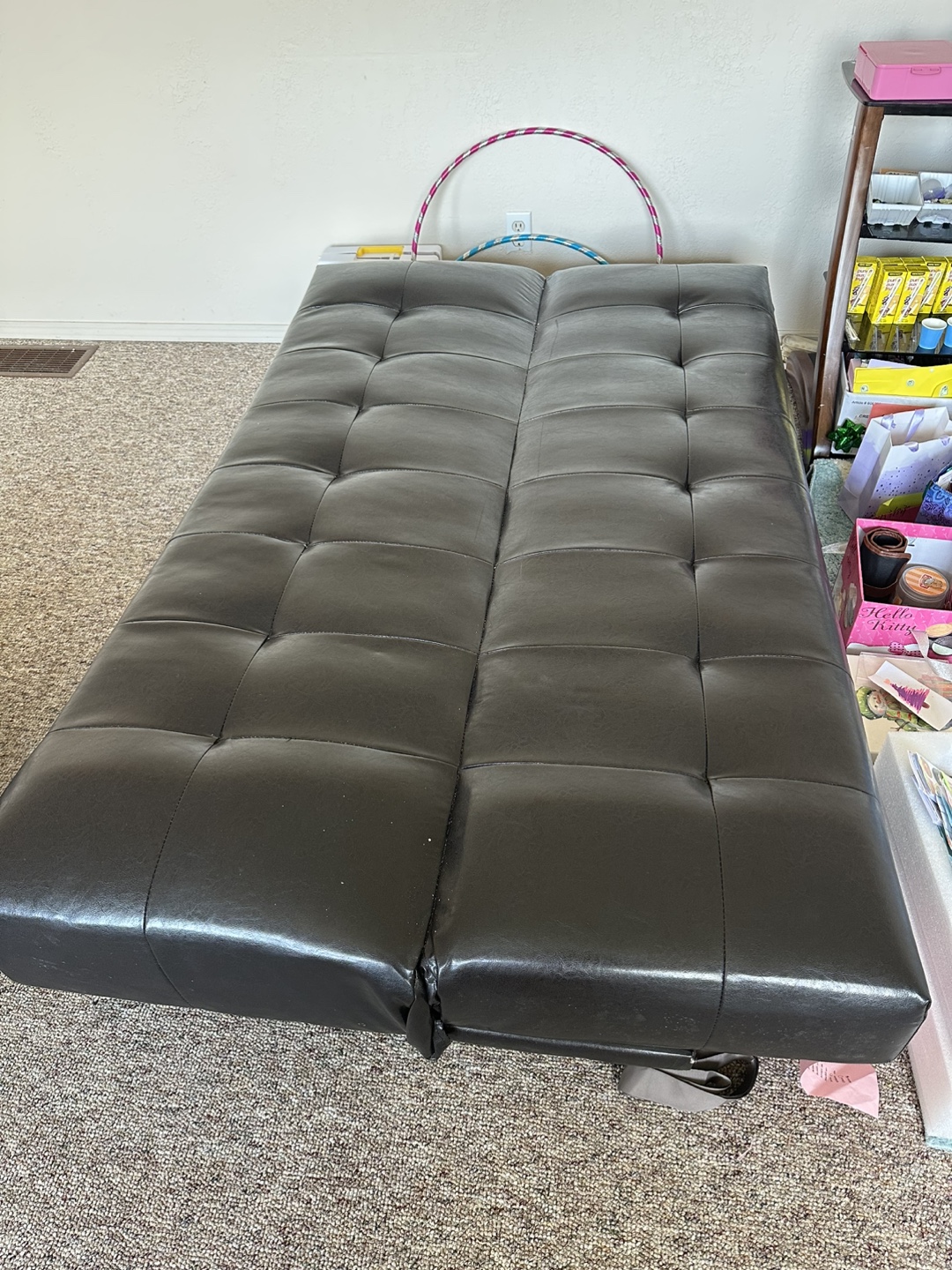 Black Faux Leather Futon Sofa Bed - photo 3