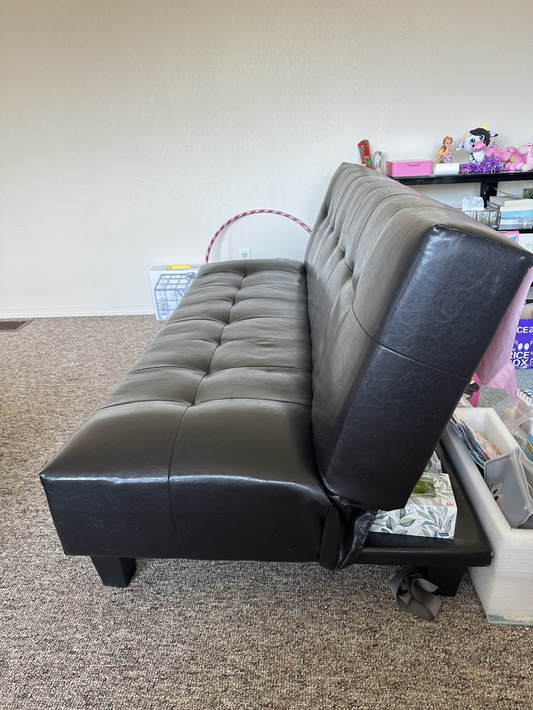 Black Faux Leather Futon Sofa Bed - photo 2