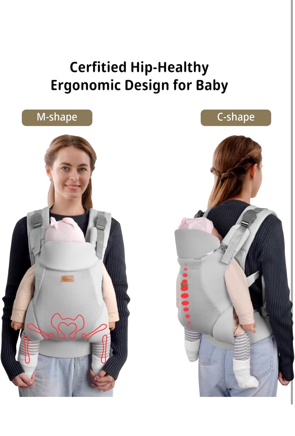 Baby Carrier - Ergonomic Design, Breathable Mesh, Grey - photo 4