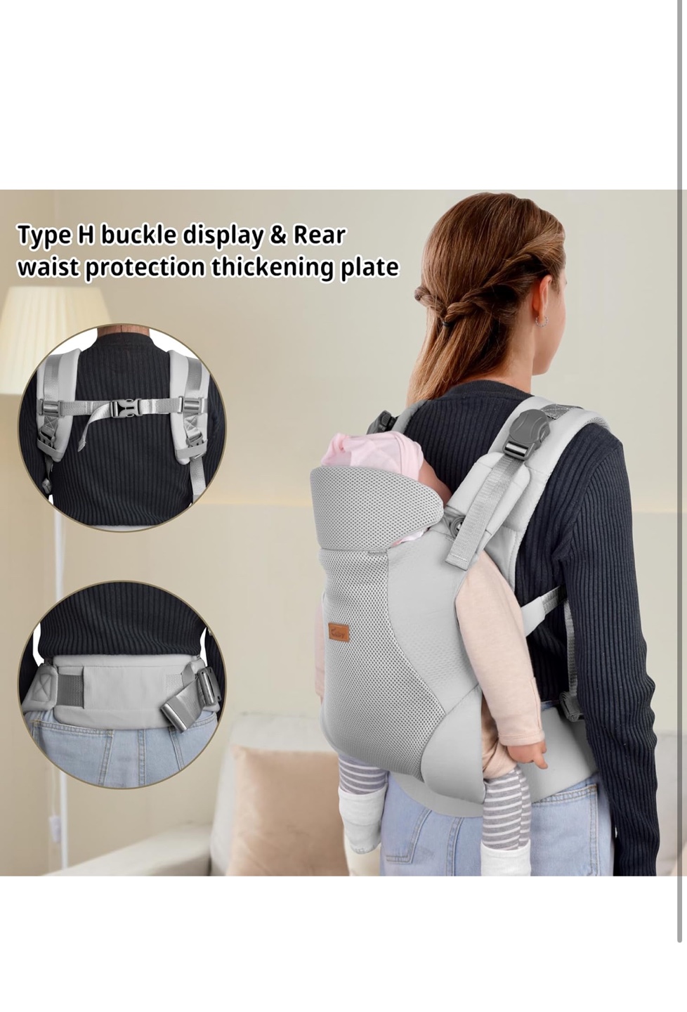 Baby Carrier - Ergonomic Design, Breathable Mesh, Grey - photo 5