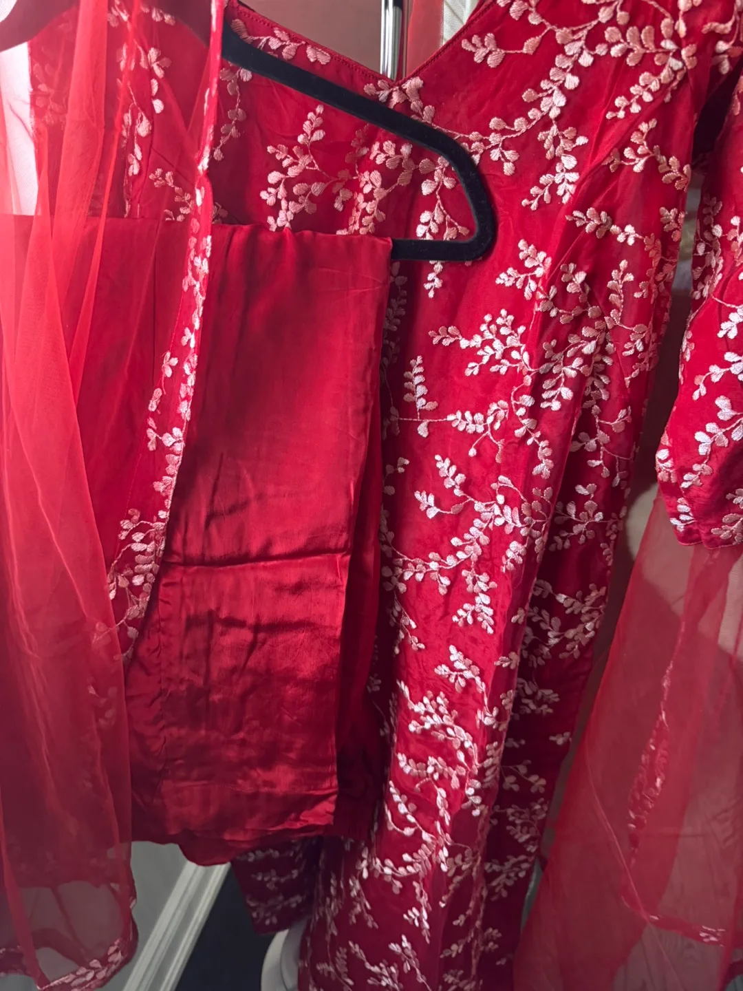 Gorgeous Red Embroidered pant Kameez Suit thumbnail