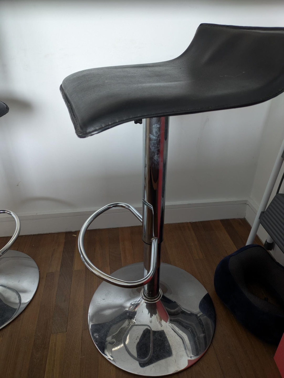 Adjustable Height Bar Stool - Black Leather Seat & Chrome Base - photo 2