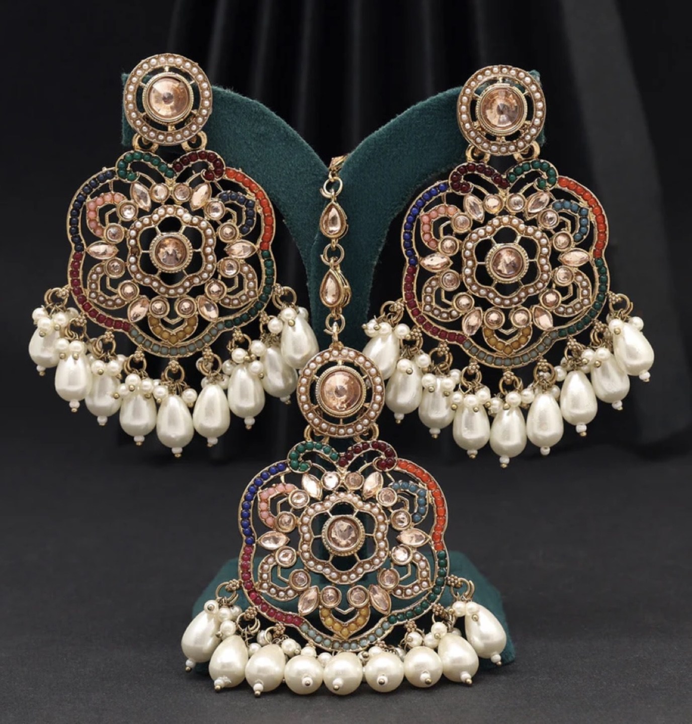 Indian Bridal Jewelry Set - Earrings and Maang Tikka - photo 2
