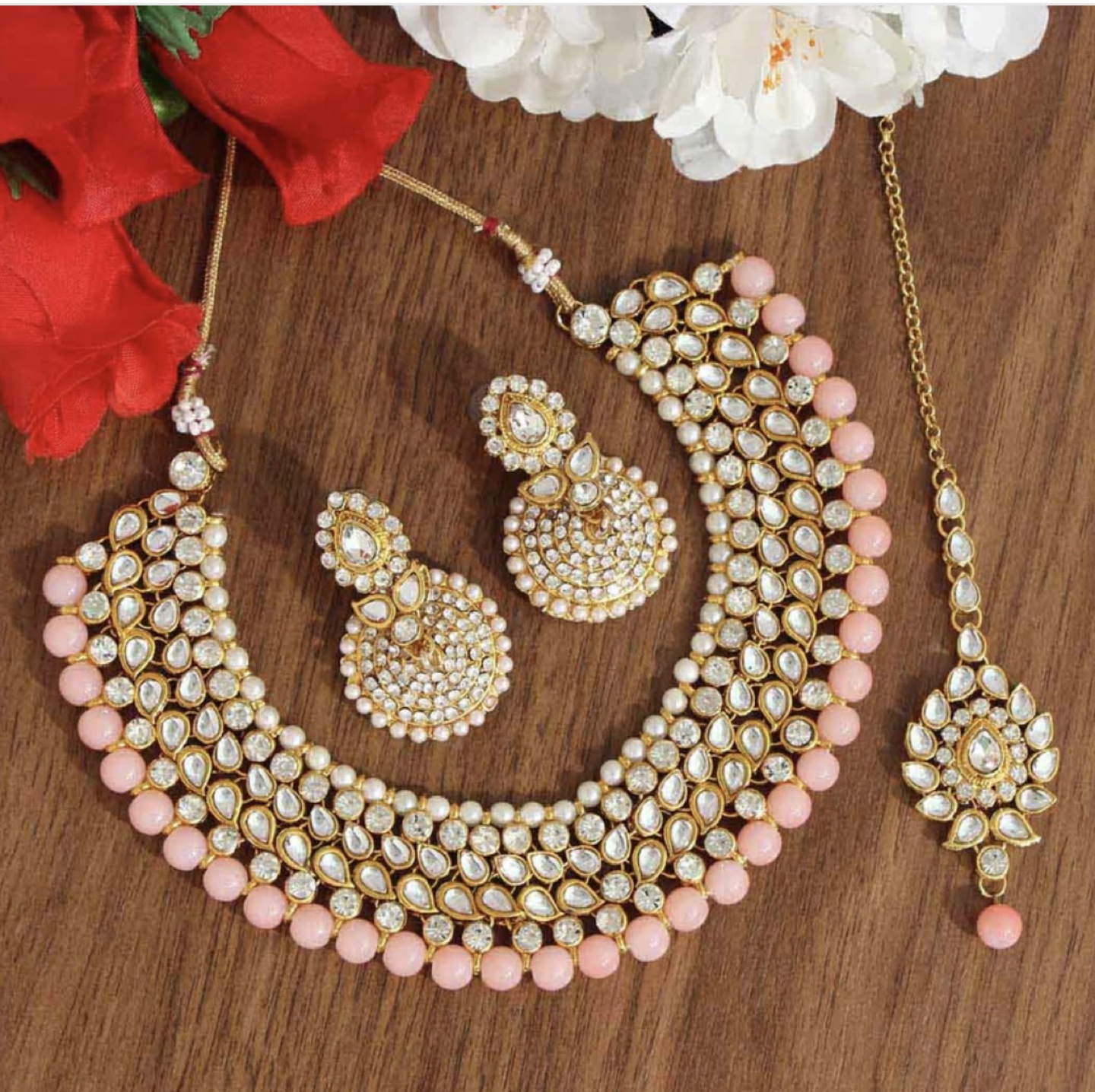 Gorgeous Pink and Gold Kundan Jewellery Set