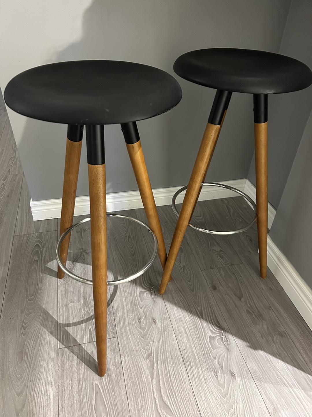 Pair of Black and Wood Bar Stools