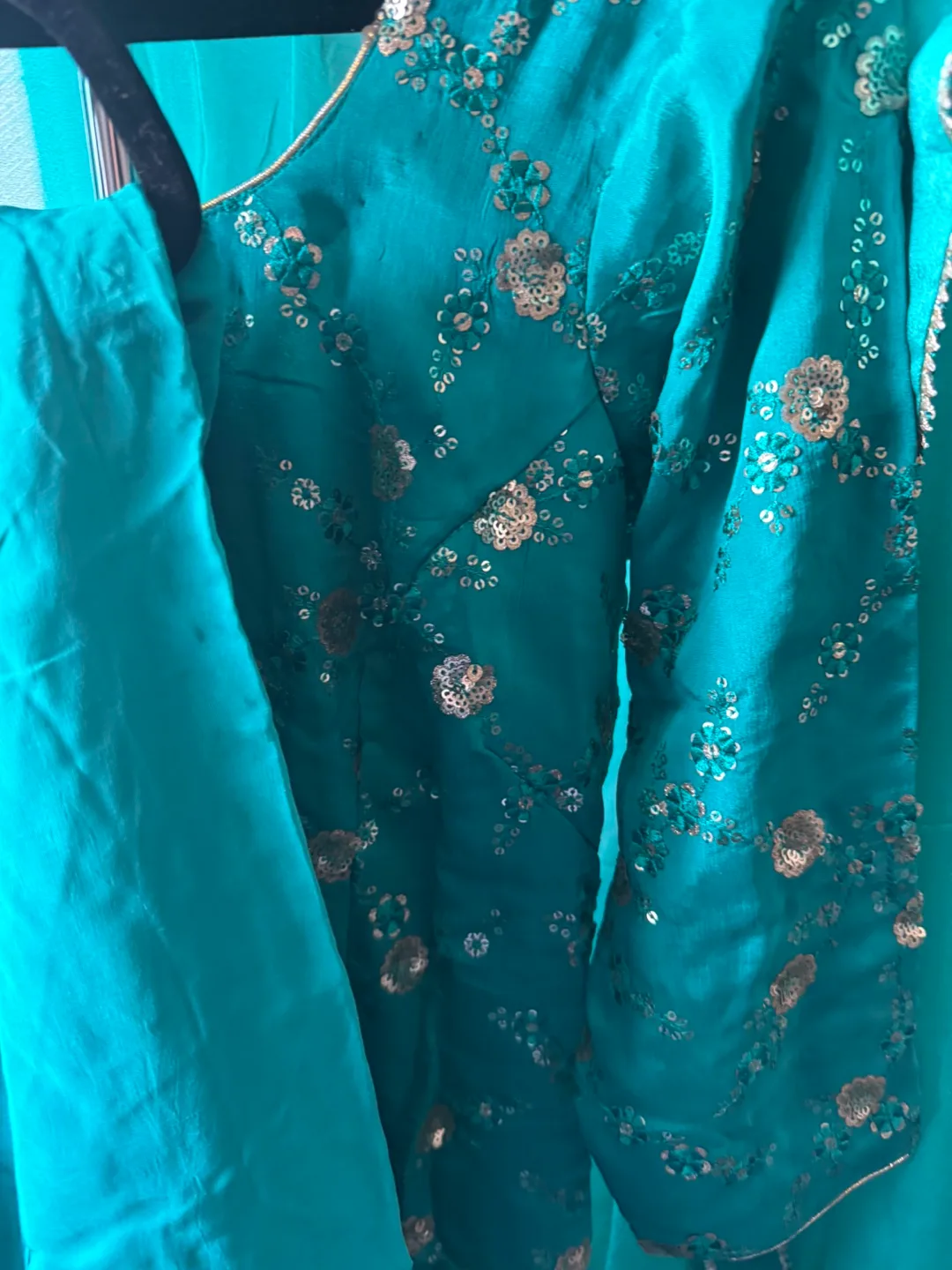 Teal embellished three-piece suit thumbnail