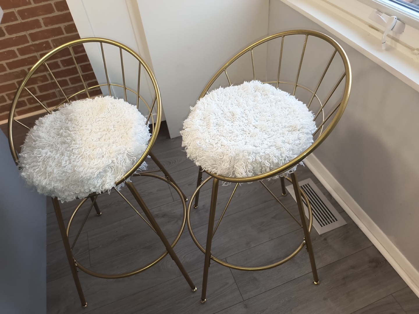 Pair of Gold Metal Bar Stools