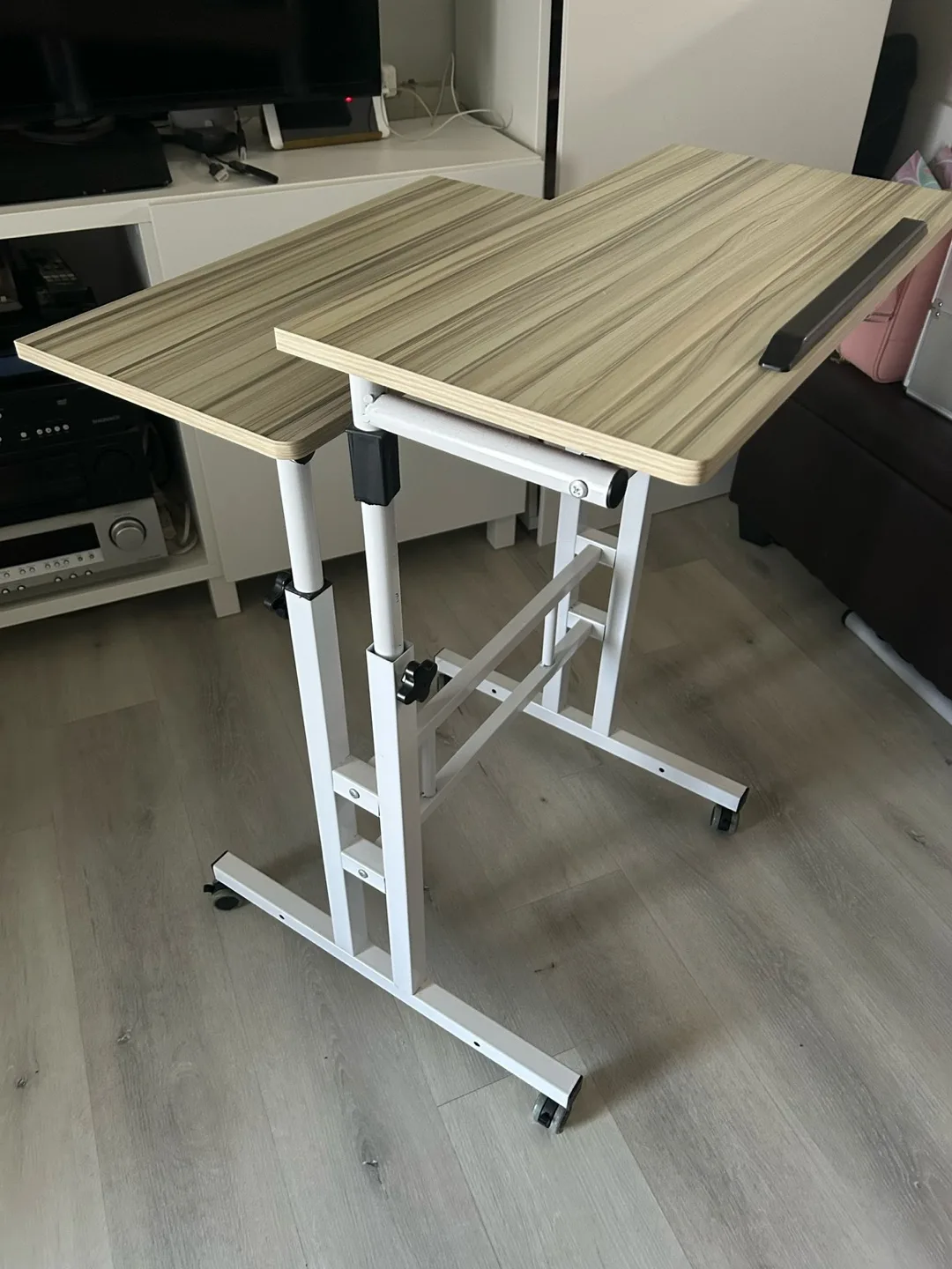 Adjustable Height Mobile Stand-Up Desk with Two Tiered Surfaces thumbnail