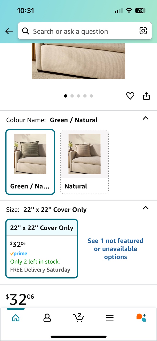 Loloi Chris Loves Julia Pillow Cover - Green/Natural 22" x 22" - photo 2