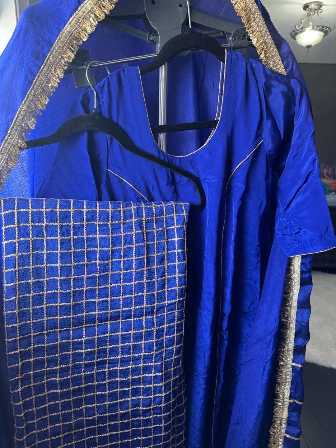Gorgeous Royal Blue palazoo and Kameez with Gold Detailing thumbnail