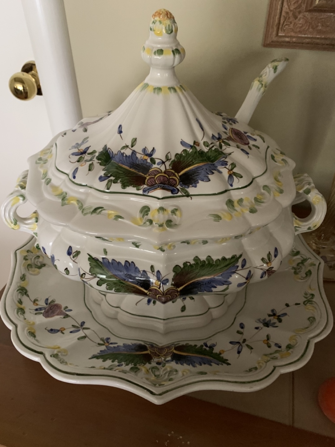 Vintage Floral Soup Tureen with Lid and Underplate