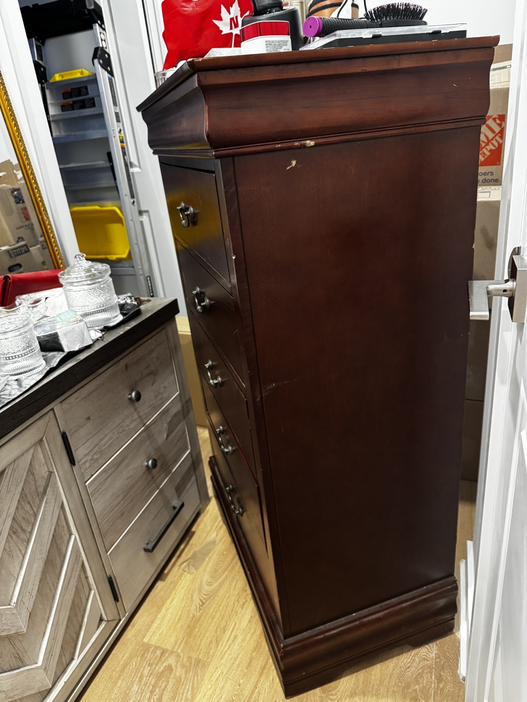 Dark Brown Wooden 5-Drawer Chest - photo 2