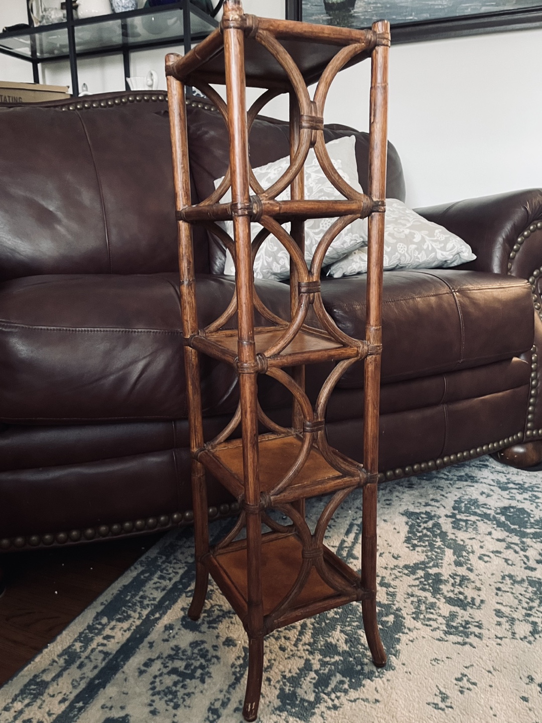 Vintage Four-Shelf Rattan Plant Stand