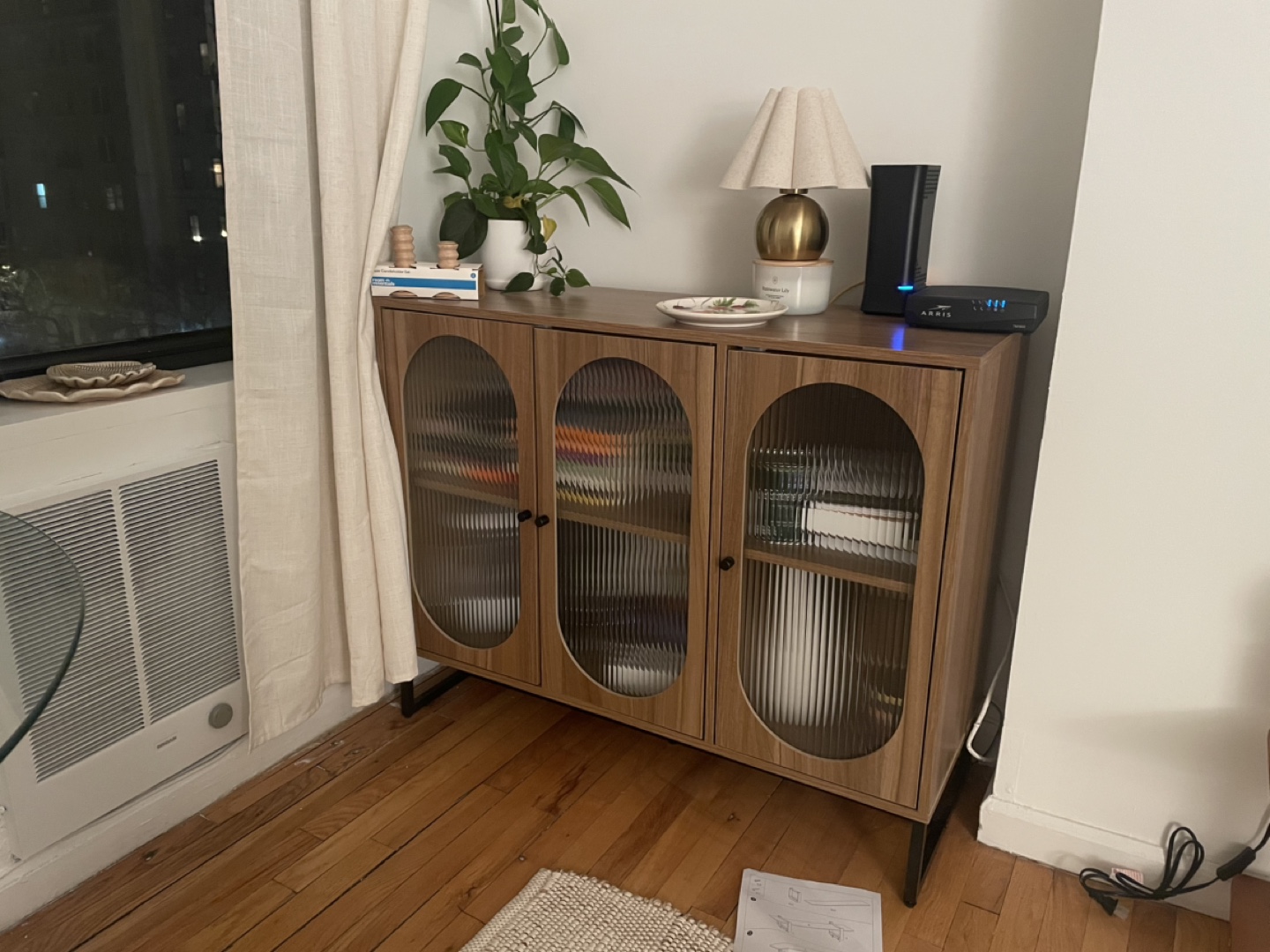 Mid-Century Modern 3-Door Cabinet with Glass Panels - photo 2