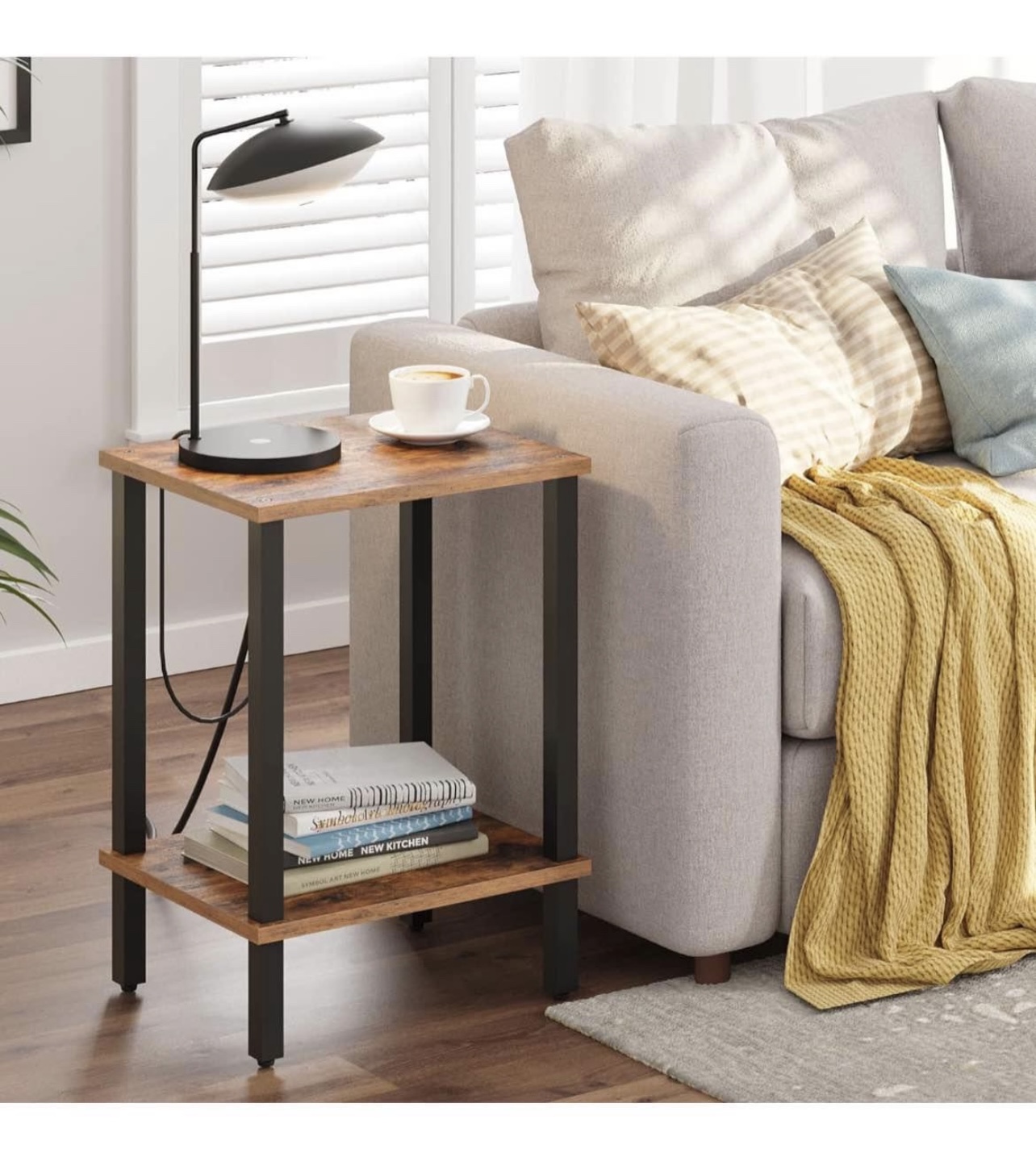Rustic Brown Two-Tier End Table with Black Metal Frame - photo 3