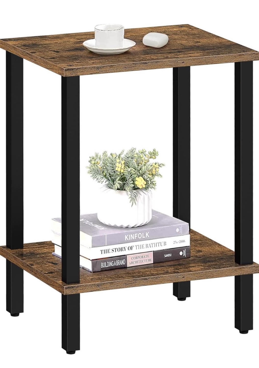 Rustic Brown Two-Tier End Table with Black Metal Frame - photo 5