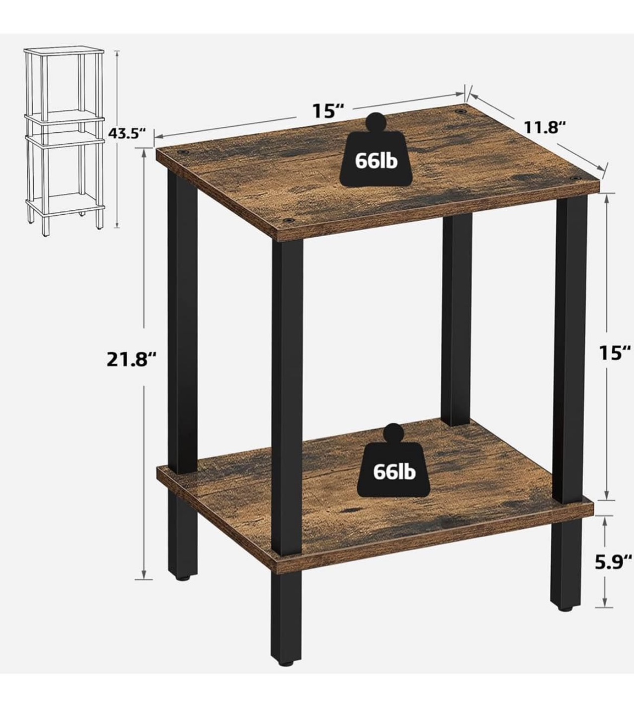 Rustic Brown Two-Tier End Table with Black Metal Frame - photo 2