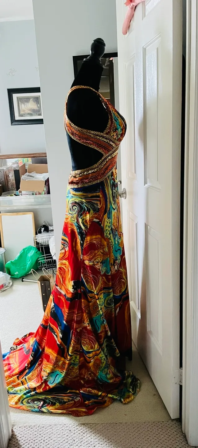 Stunning silk & Beaded colourful Long dress image indicator(5)
