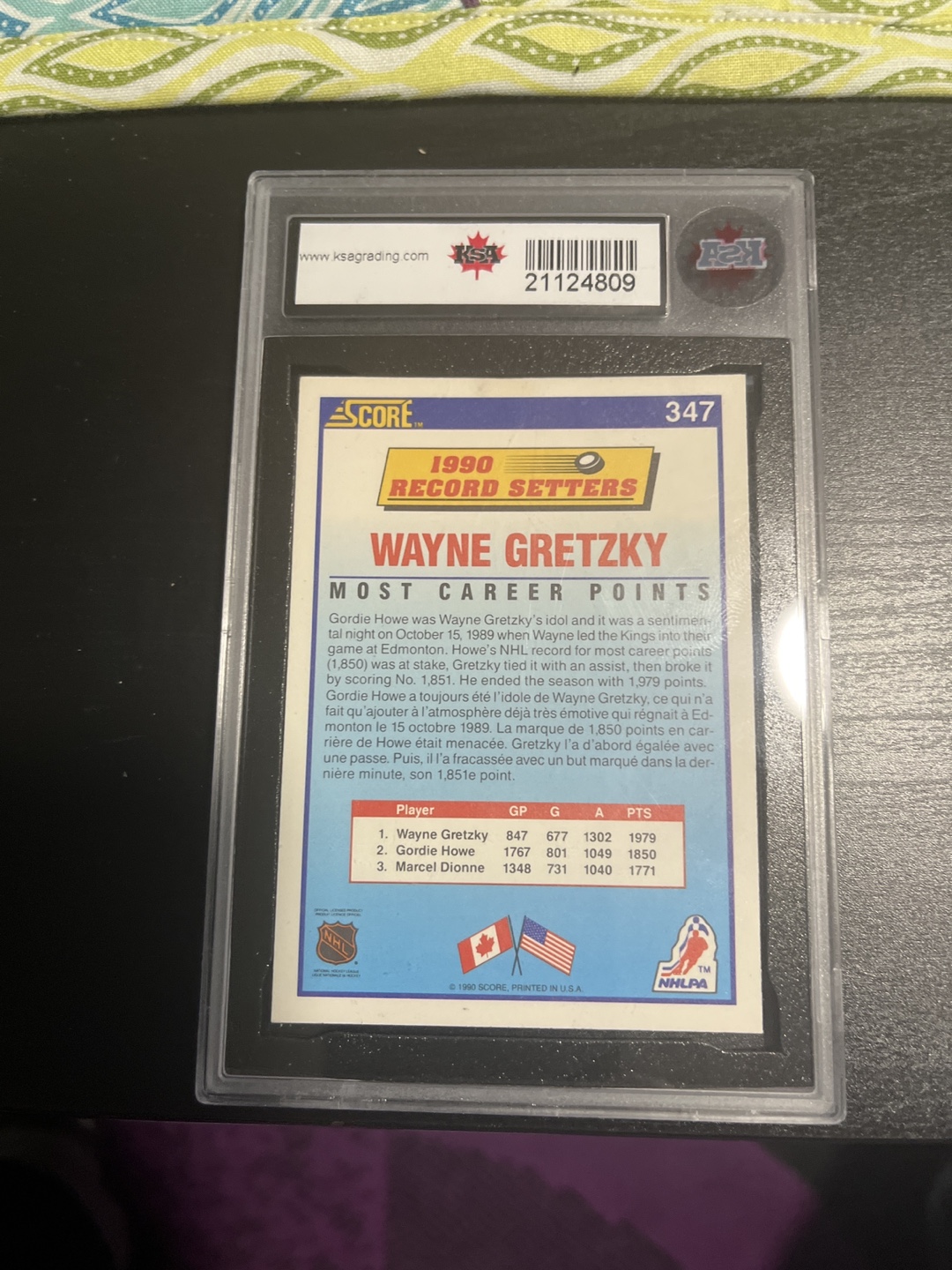 1990 Score Wayne Gretzky Record Setters #347 PSA 10 Gem Mint - photo 2